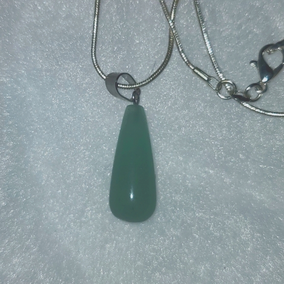 Boho hippie Natural Jade Sterling Silver 16” Necklace - Picture 3 of 4